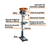 Taladro de piso 15", 1 HP (750 W), broquero 5/8", Truper TAPI-15 / 16180