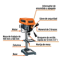 Taladro de piso 8", 1/3 HP (250 W), broquero 1/2", Truper TAPI-8 / 16174