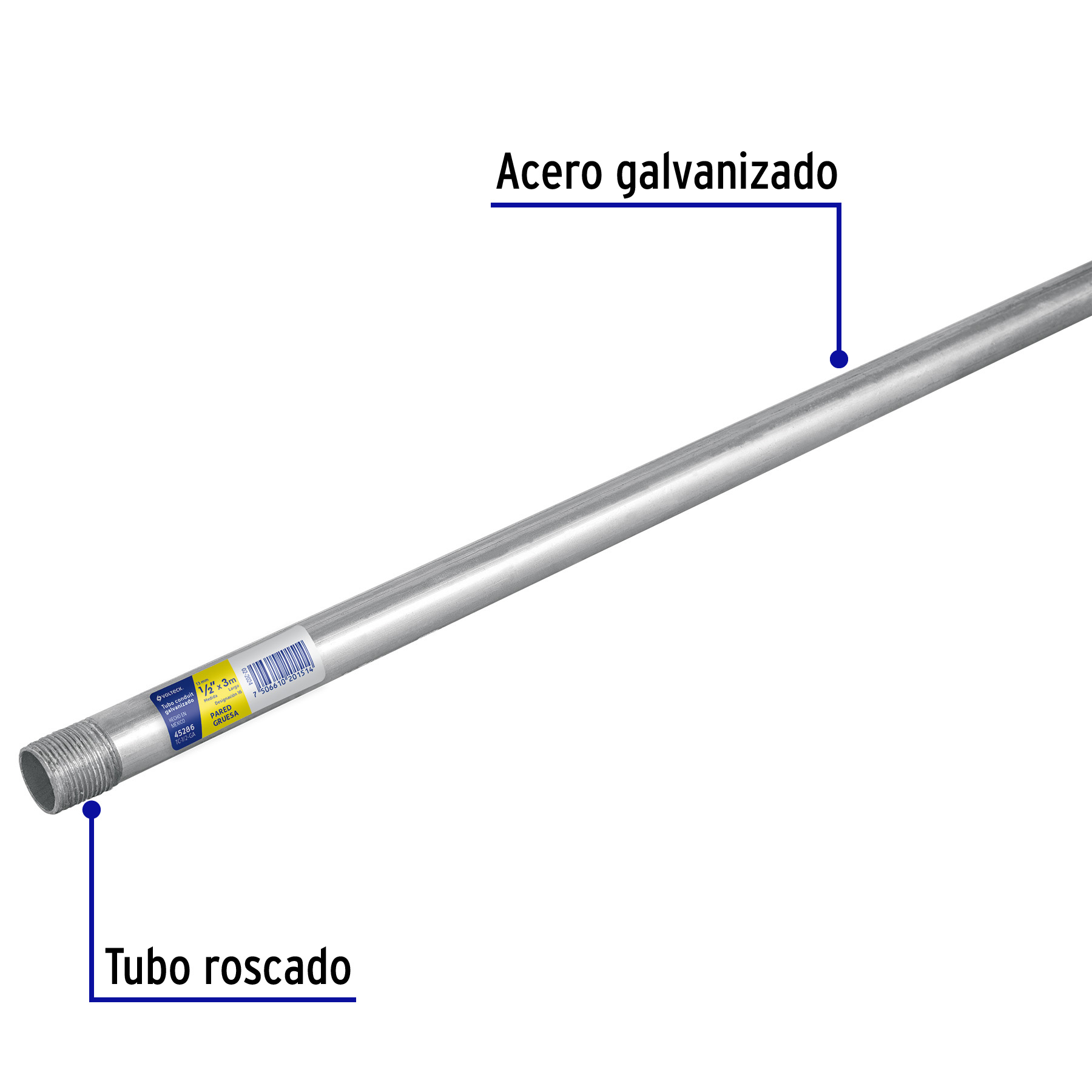 Tubo Conduit 1/2' pared gruesa (1.6 mm), et. amarilla, 3 m 45286 - TC-1/2-GA