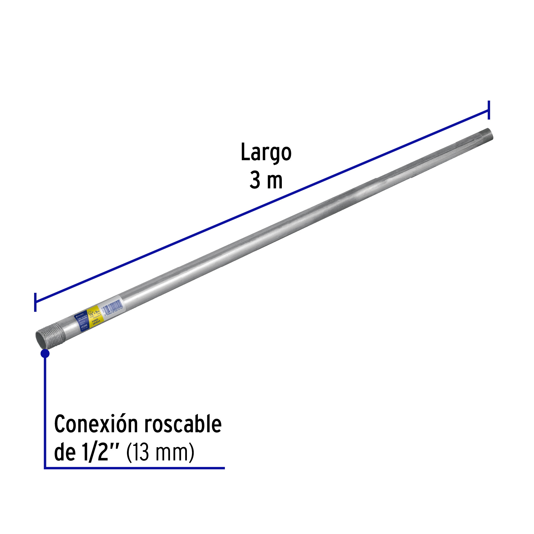 Tubo Conduit 1/2' pared gruesa (1.6 mm), et. amarilla, 3 m 45286 - TC-1/2-GA