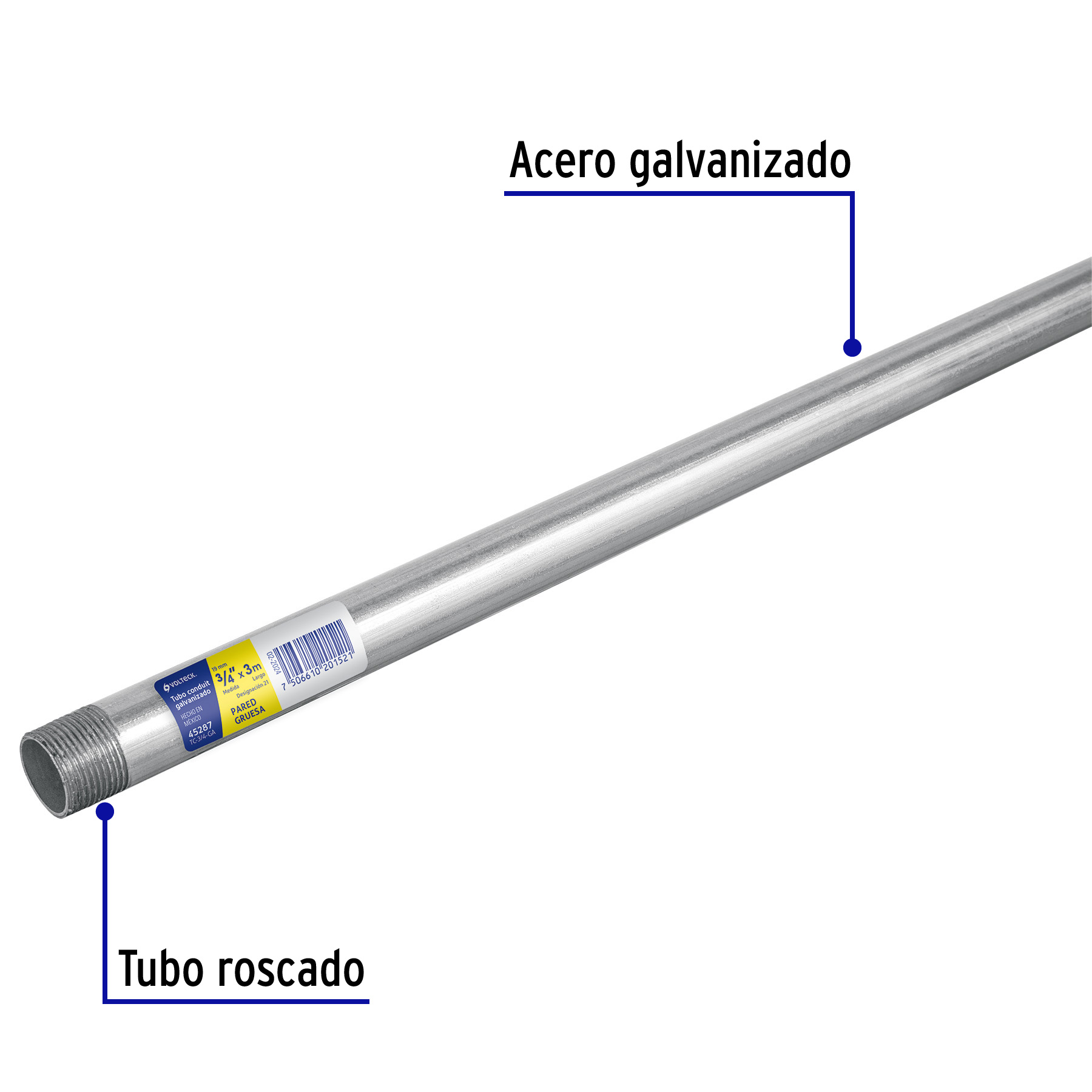 Tubo Conduit 3/4' pared gruesa (1.6 mm), et. amarilla, 3 m 45287 - TC-3/4-GA