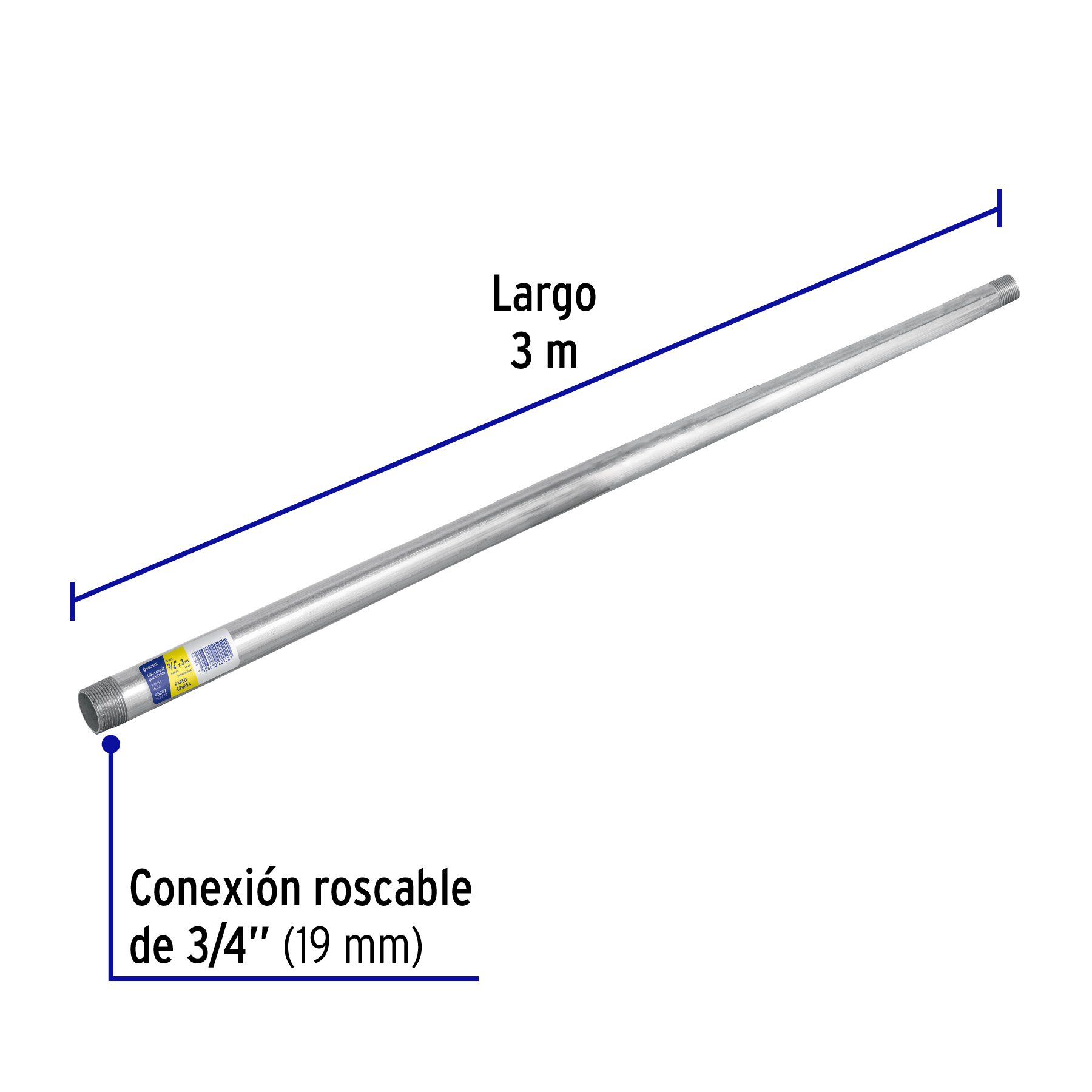 Tubo Conduit 3/4' pared gruesa (1.6 mm), et. amarilla, 3 m 45287 - TC-3/4-GA