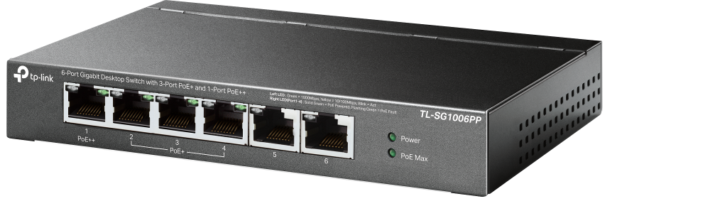 TP-Link Switch 6-Port Gigabit Desktop Switch with 3-Port PoE+ and 1-Port PoE++