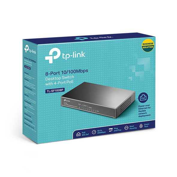 TP-Link 8-Port 10/100Mbps Desktop Switch with 4-Port PoE+ - TL-SF1008P