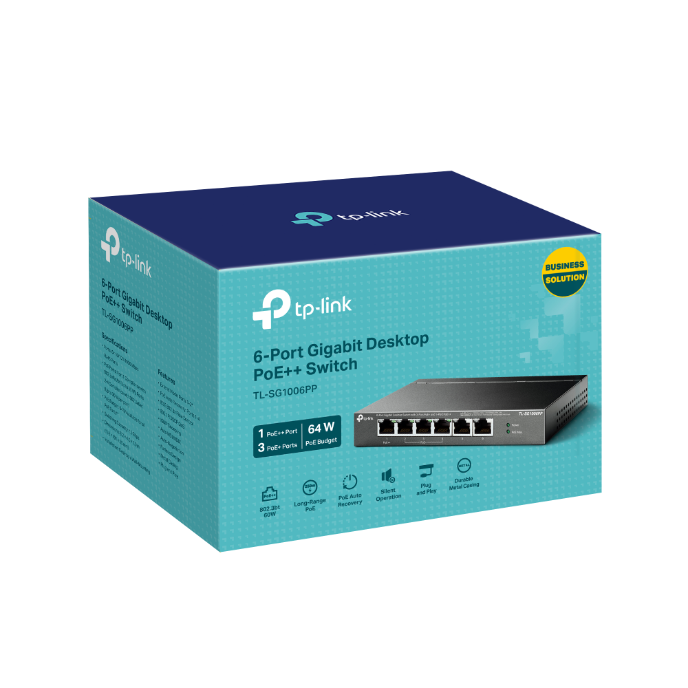 TP-Link Switch 6-Port Gigabit Desktop Switch with 3-Port PoE+ and 1-Port PoE++