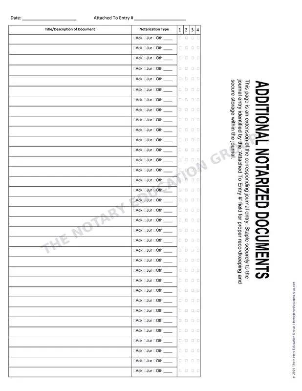Additional Notarized Documents – Journal Entry Extension Sheets
