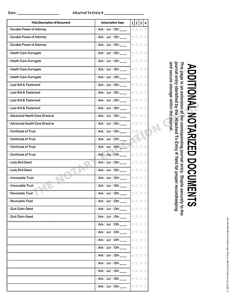 Additional Notarized Documents – Journal Entry Extension Sheets