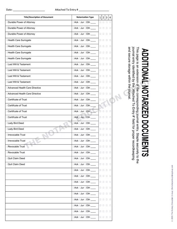Additional Notarized Documents – Journal Entry Extension Sheets