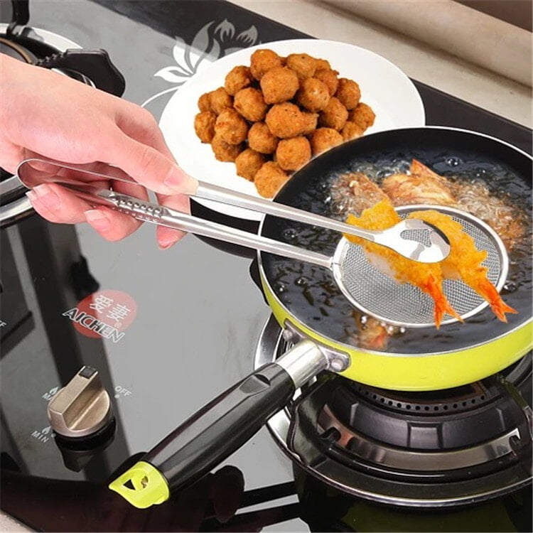 2IN1 FOOD TONG WITH OIL STRAINER FILTER SPOON FILTER CLIP WITH COLANDER