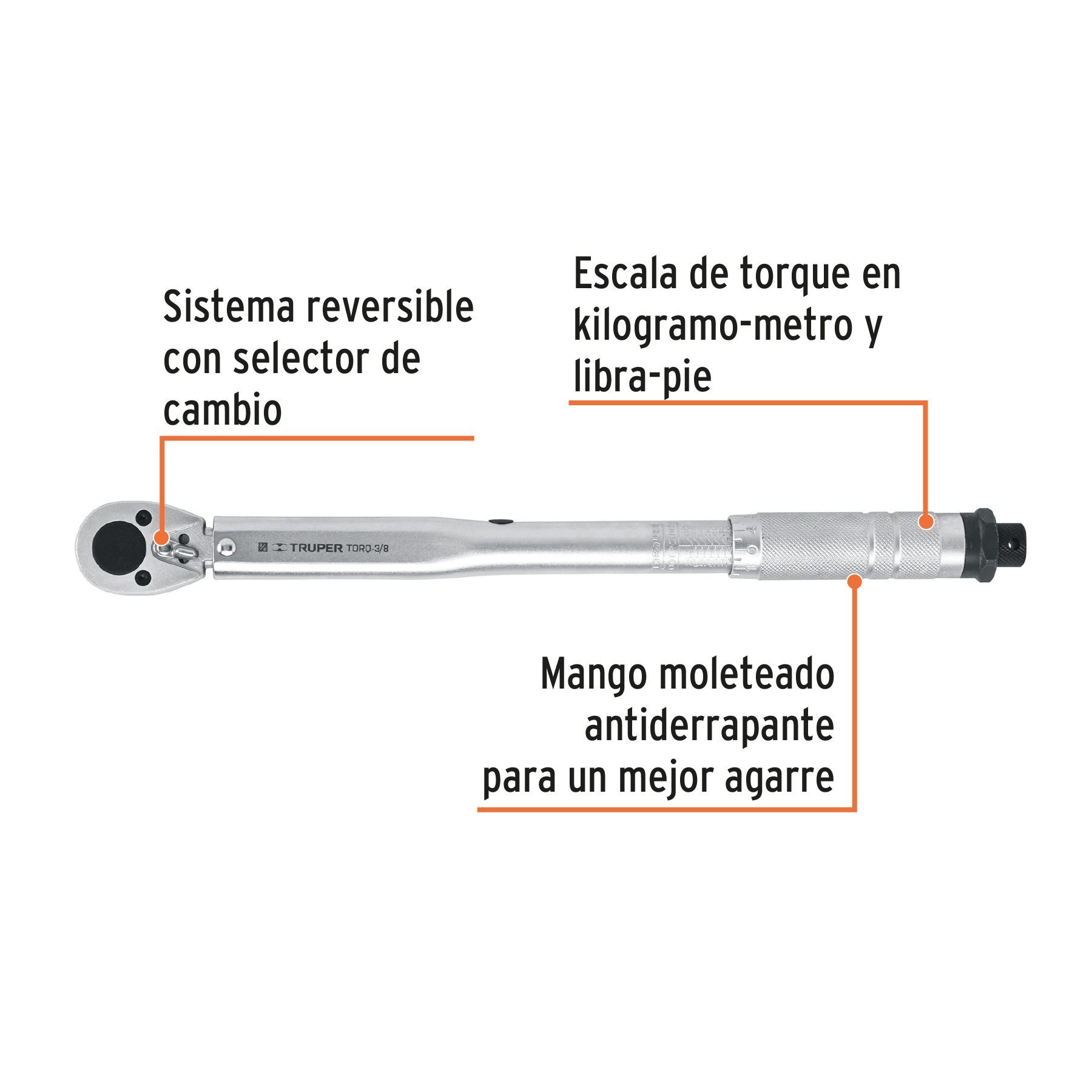 Torquímetro de trueno, dos lecturas, para dados cuadro 3/8' - TORQ-3/8 / 13567
