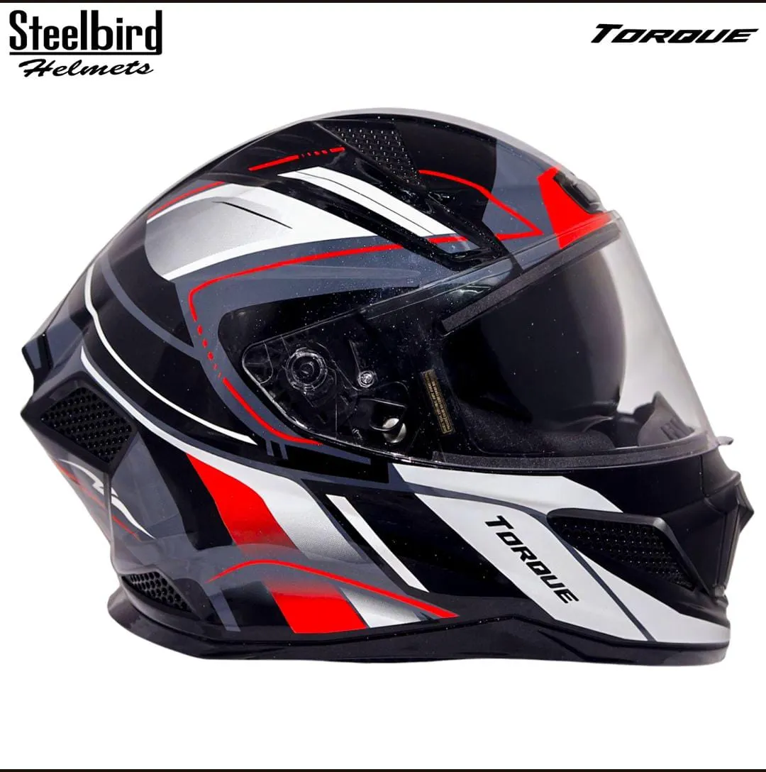 STEELBIRD SBH-25 SHARP ISS GLOSSY TORQUE BLACK/RED WHITE C/V 580 MM STEELBIRD SBH-25 SHARP ISS GLOSSY TORQUE BLACK/RED WHITE C/V 580 MM