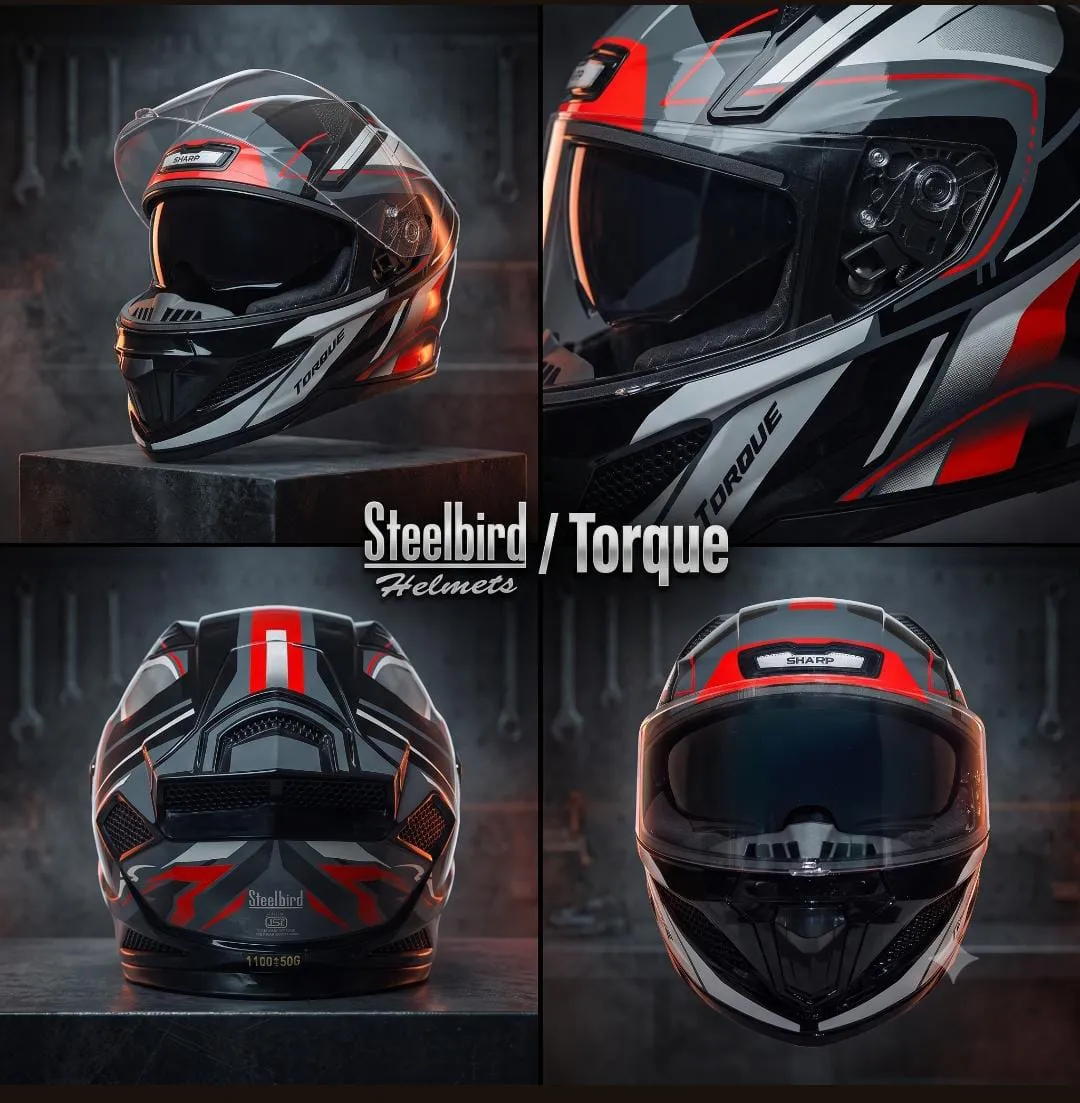 STEELBIRD SBH-25 SHARP ISS GLOSSY TORQUE BLACK/RED WHITE C/V 580 MM STEELBIRD SBH-25 SHARP ISS GLOSSY TORQUE BLACK/RED WHITE C/V 580 MM