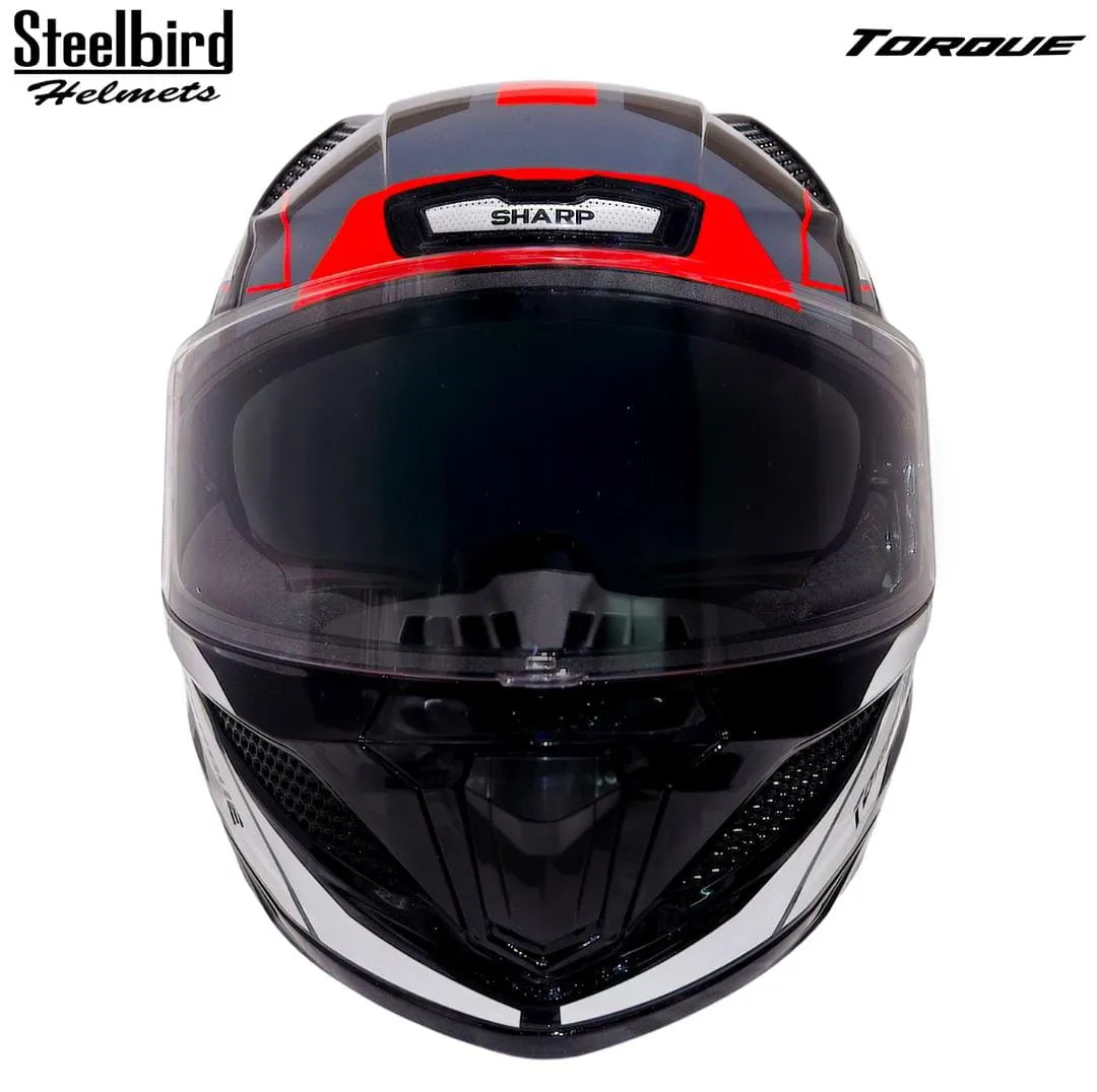STEELBIRD SBH-25 SHARP ISS GLOSSY TORQUE BLACK/RED WHITE C/V 580 MM STEELBIRD SBH-25 SHARP ISS GLOSSY TORQUE BLACK/RED WHITE C/V 580 MM