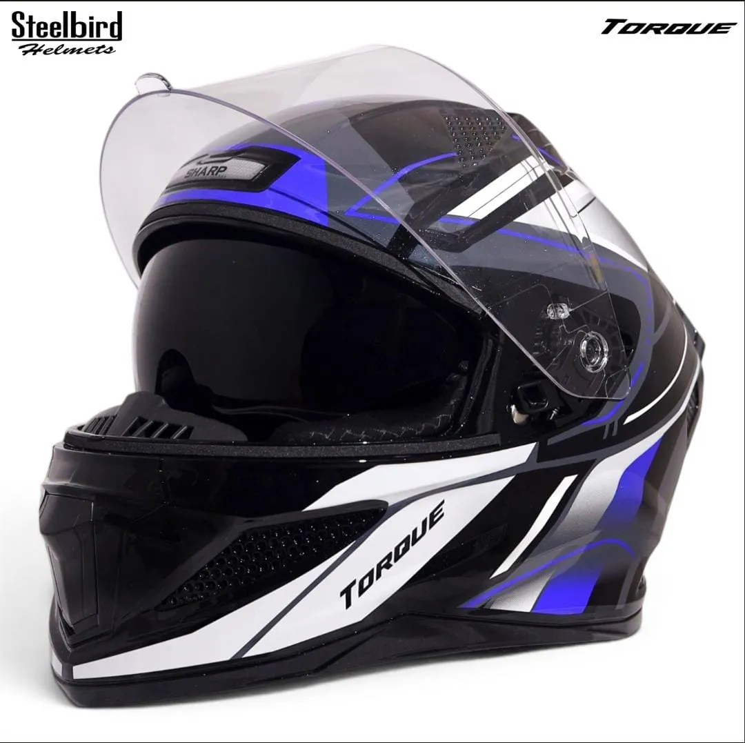STEELBIRD SBH-25 SHARP ISS MATT TORQUE BLACK/BLUE WHITE C/V 600 MM STEELBIRD SBH-25 SHARP ISS MATT TORQUE BLACK/BLUE WHITE C/V 600 MM