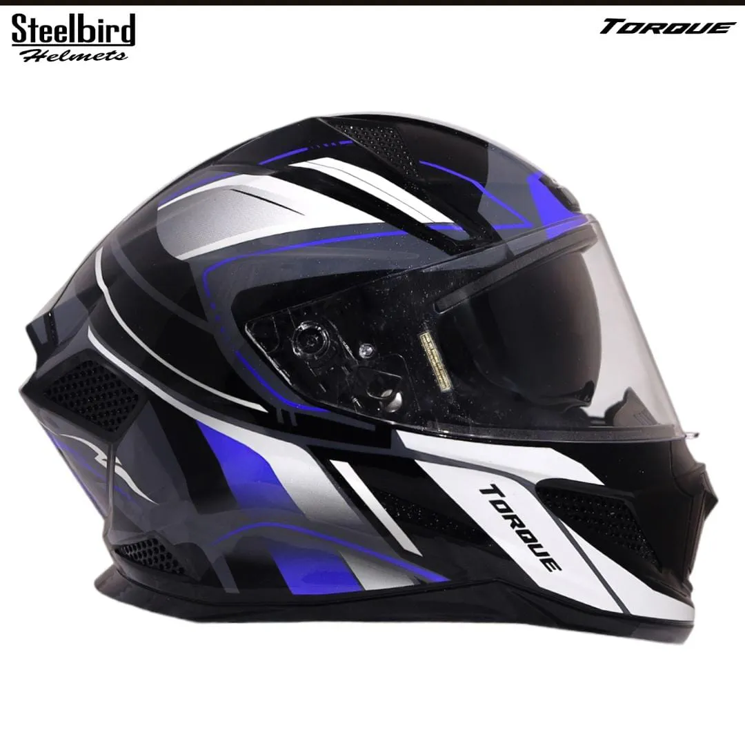 STEELBIRD SBH-25 SHARP ISS GLOSSY TORQUE BLACK/BLUE WHITE C/V 580 MM STEELBIRD SBH-25 SHARP ISS GLOSSY TORQUE BLACK/BLUE WHITE C/V 580 MM