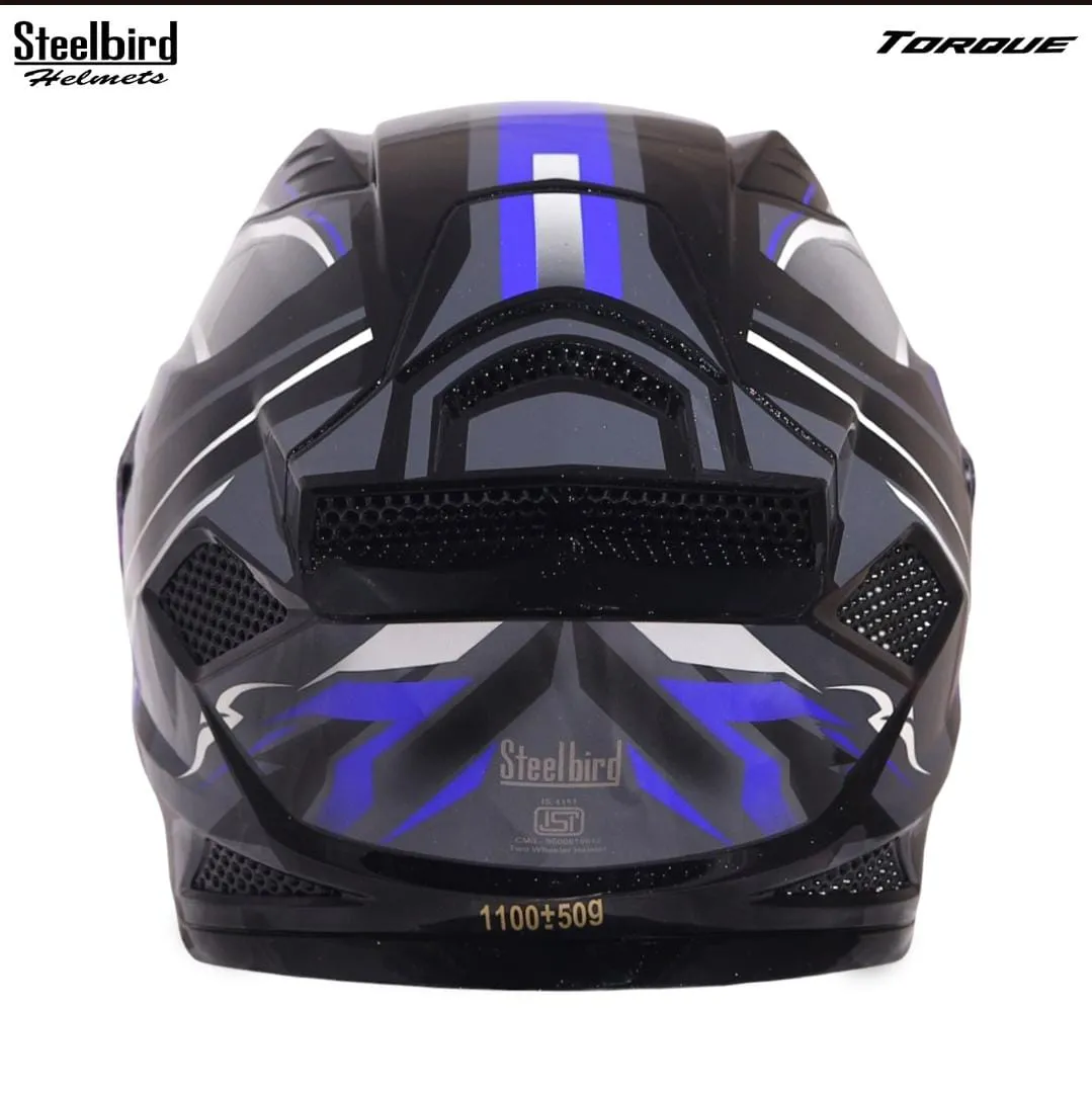 STEELBIRD SBH-25 SHARP ISS GLOSSY TORQUE BLACK/BLUE WHITE C/V 580 MM STEELBIRD SBH-25 SHARP ISS GLOSSY TORQUE BLACK/BLUE WHITE C/V 580 MM