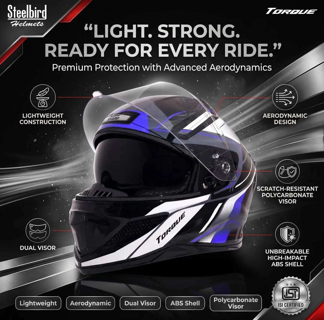 STEELBIRD SBH-25 SHARP ISS MATT TORQUE BLACK BLUE/ WHITE C/V 580 MM STEELBIRD SBH-25 SHARP ISS MATT TORQUE BLACK BLUE/ WHITE C/V 580 MM