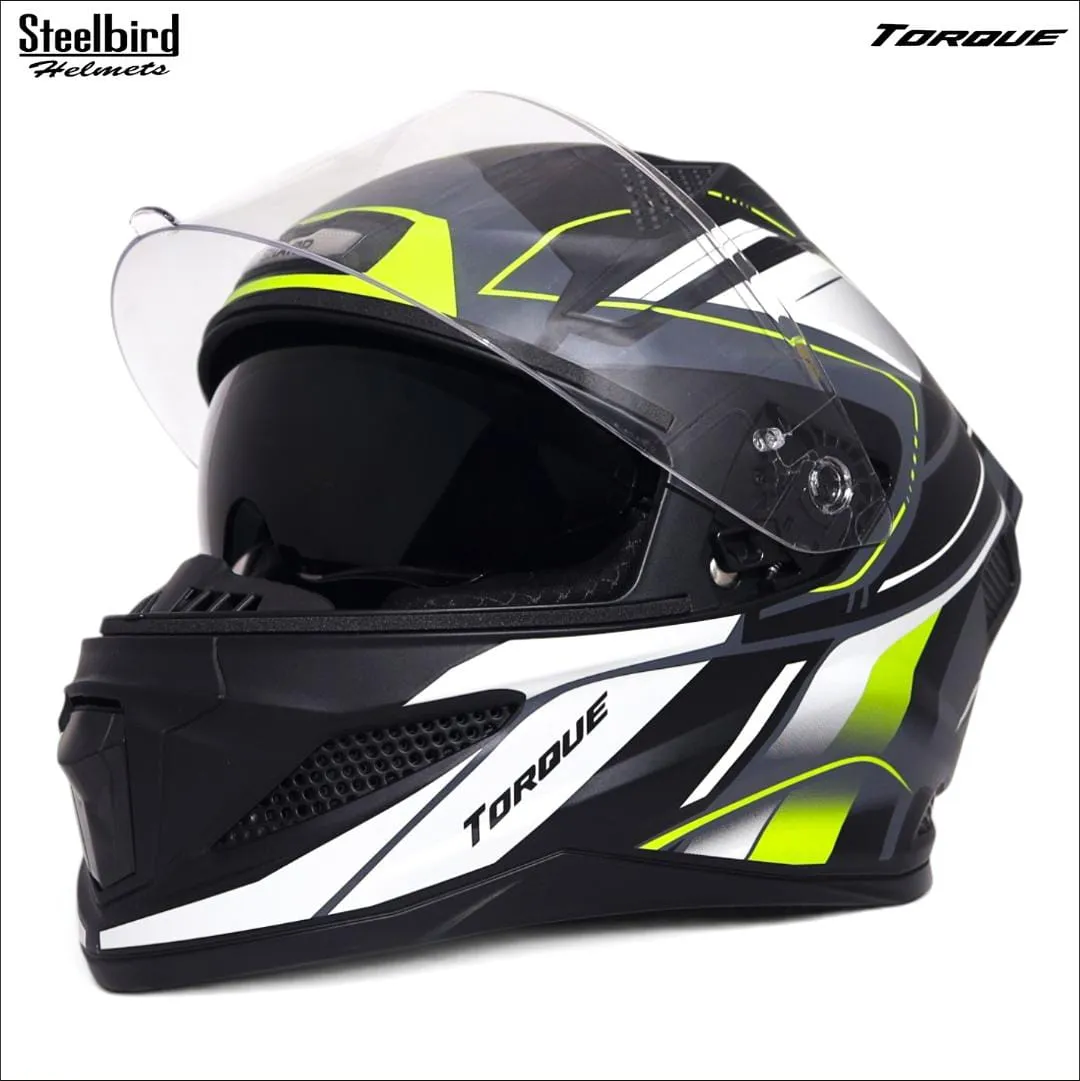STEELBIRD SBH-25 SHARP ISS GLOSSY TORQUE BLACK/NEON WHITE C/V 580 MM STEELBIRD SBH-25 SHARP ISS GLOSSY TORQUE BLACK/NEON WHITE C/V 580 MM