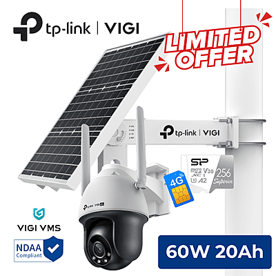 [BUILDER SITE WATCH KIT] VIGI 4G PT Camera Solar Kit, 60W-20AH, 4G SIM, 256G MicroSD