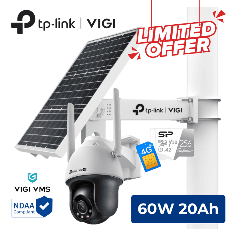 [BUILDER SITE WATCH KIT] VIGI 4G PT Camera Solar Kit, 60W-20AH, 4G SIM, 256G MicroSD