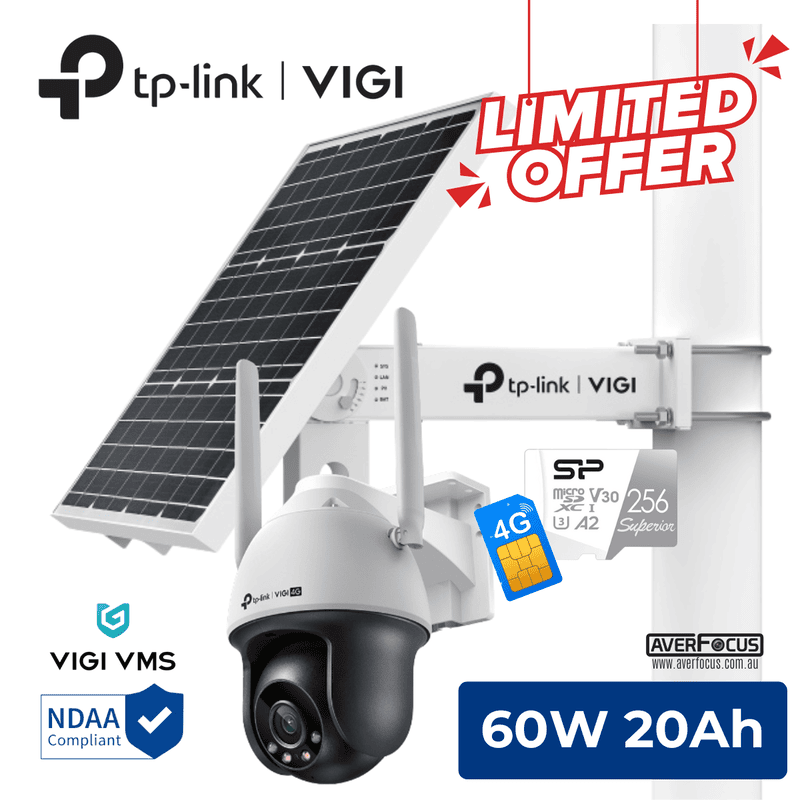 [BUILDER SITE WATCH KIT] VIGI 4G PT Camera Solar Kit, 60W-20AH, 4G SIM, 256G MicroSD