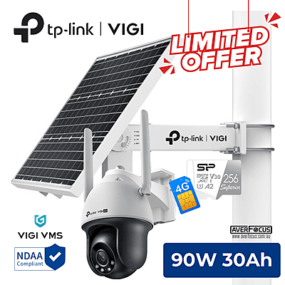 [BUILDER SITE WATCH KIT] VIGI 4G PT Camera Solar Kit, 90W-30AH, 4G SIM, 256G MicroSD