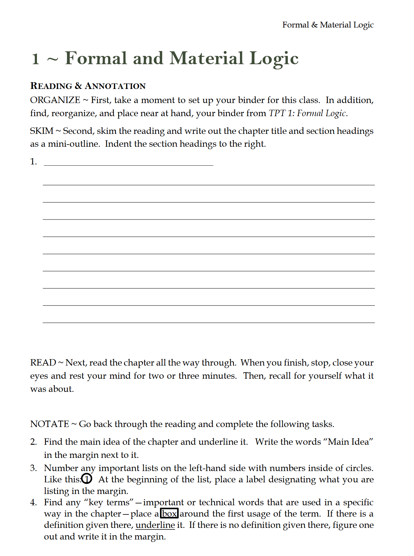 Advanced Logic Workbook: Trivium Studies II Advanced Logic Workbook: Trivium Studies II