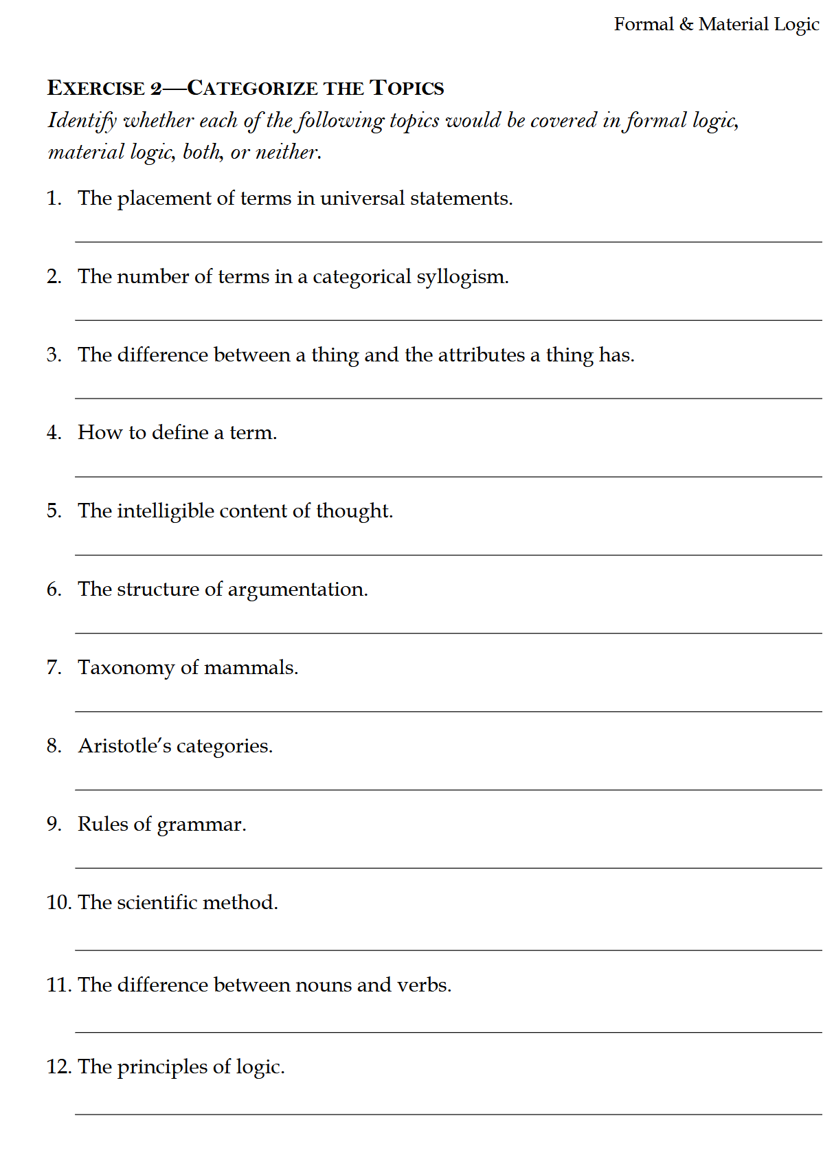 Advanced Logic Workbook: Trivium Studies II Advanced Logic Workbook: Trivium Studies II