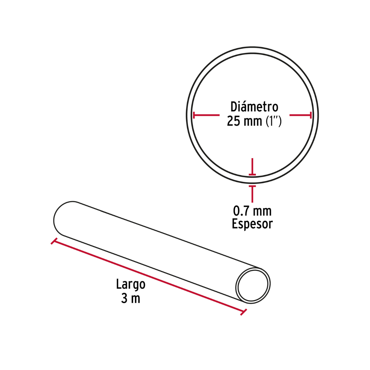 Tubo redondo de 3.0 m negro para closet, HERMEX-TR-530N / 46581