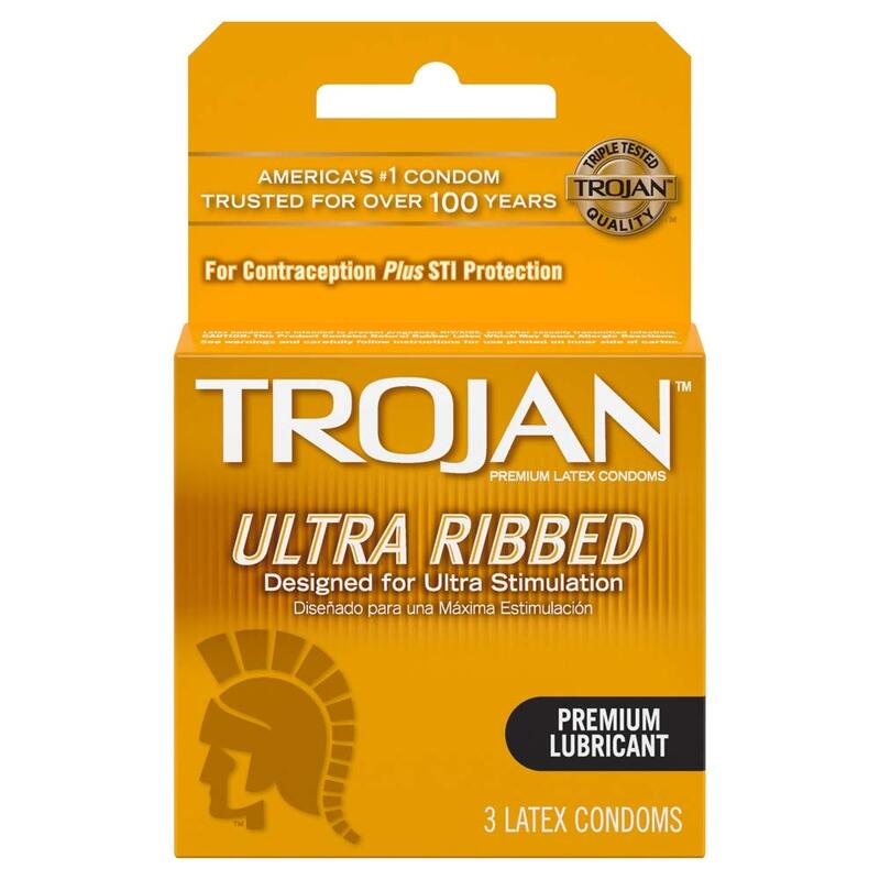 TROJAN ULTRA RIBBED LUB BROWN