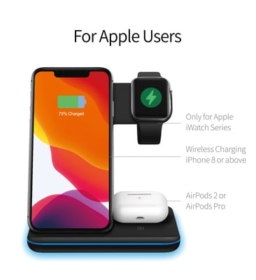 3 in 1 Premium wireless charging stand with LED Light for iPhone, AirPods and Apple Watch