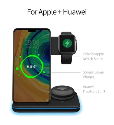 3 in 1 Premium wireless charging stand with LED Light for iPhone, AirPods and Apple Watch