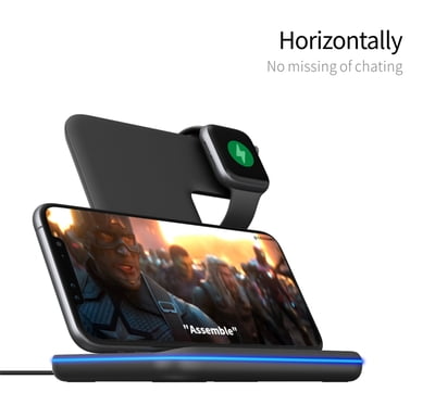 3 in 1 Premium wireless charging stand with LED Light for iPhone, AirPods and Apple Watch