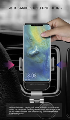 Fast wireless car charger for mobiles with sensor to open and close