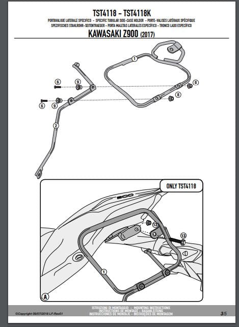 KAPPA KAWA SOFT PANNIER BRACKET TST4118K - Z900 (17-19)