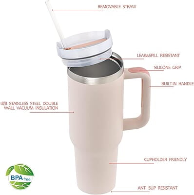 Stainless Steel Double Wall Insulated Tumbler with Handle - 40 oz