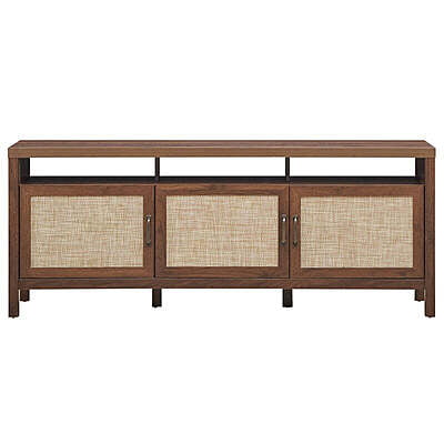Rattan Cane Wood Media Console | Coastal TV Stand with Woven Doors