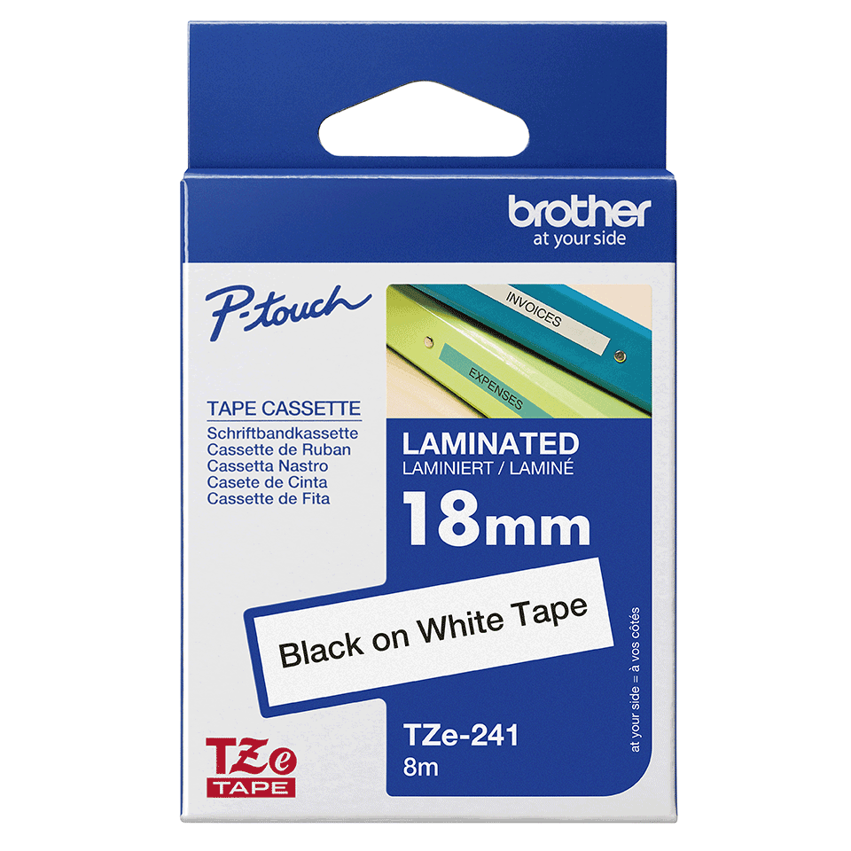 LABELTAPE BROTHER BLK ON WHTE TZE-241 18MM