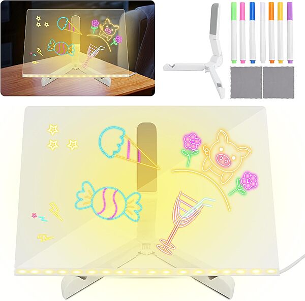 Tableau d'Écriture Acrylique Transparent Effaçable avec Panneau Lumineux et Tableau de Dessin Fluorescent Grand