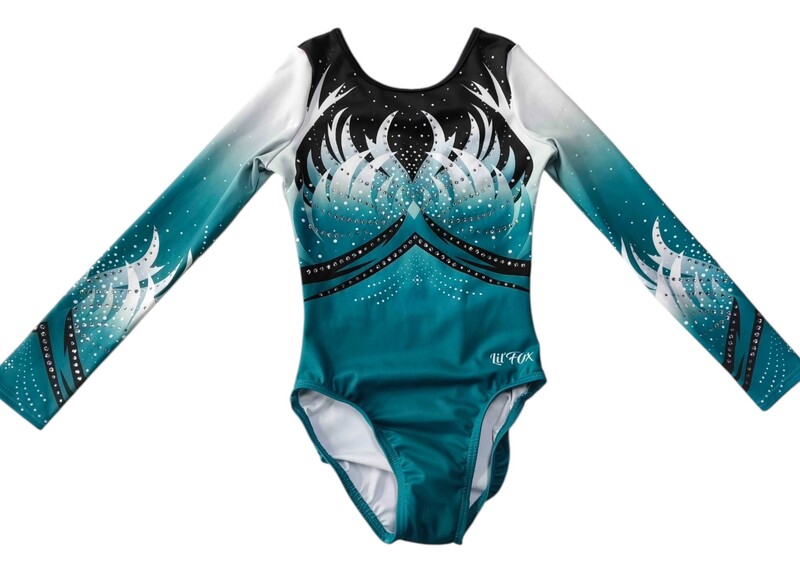 TEAL GREEN PHOENIX WITH CRYSTALS FRONT/BACK LONG SLEEVE