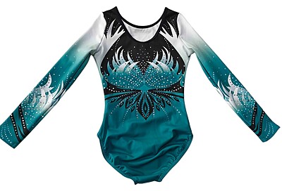 TEAL GREEN PHOENIX WITH CRYSTALS FRONT/BACK LONG SLEEVE