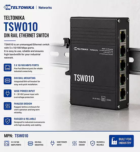 Teltonika Din Rail Ethernet Switch 5 Port