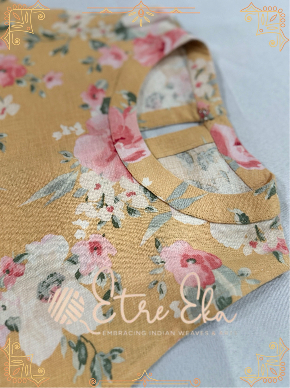 Yellow Floral printed Linen Long Dress - Casual Wear-  sleeveless