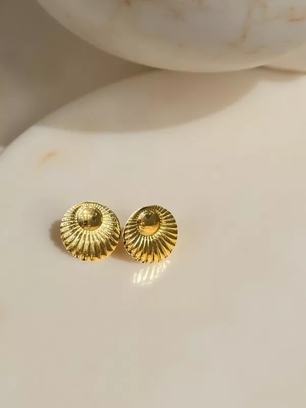 Textured Sunburst Gold-Toned Stud Earrings