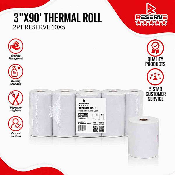 Thermal Roll Carbonless 2PT 3" x 90' Reserve 10/5