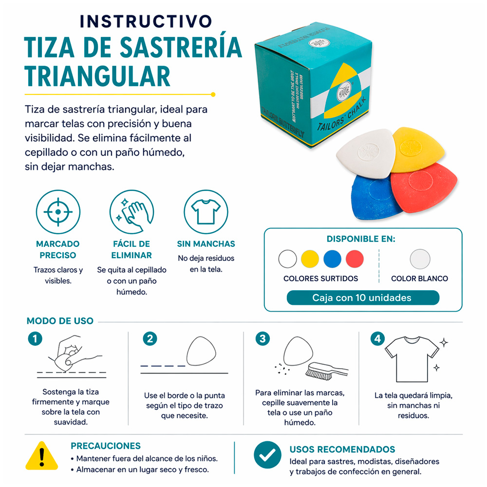 Tiza Modisteria Triangular Surtida Caja X 10 Tizas