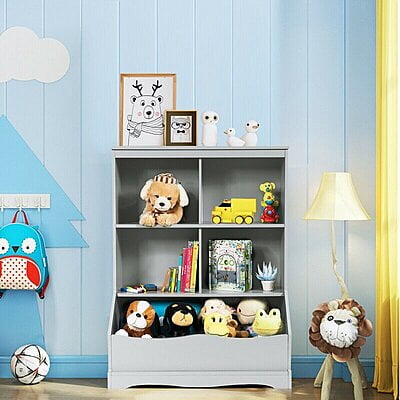 Kids Wooden Toy Storage Organizer with Bookshelf – Grey | Toy Rack for Kids Room Kids Wooden Toy Storage Organizer with Bookshelf – Grey | Toy Rack for Kids Room