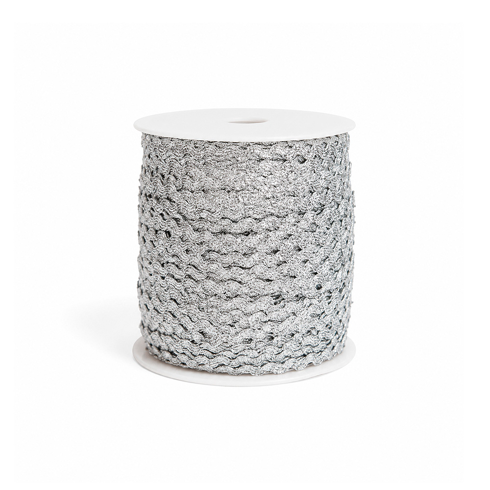 Trenza Zig Zag M-200 Plateado Rollo X 144 Yardas Trenza Zig Zag M-200 Plateado Rollo X 144 Yardas