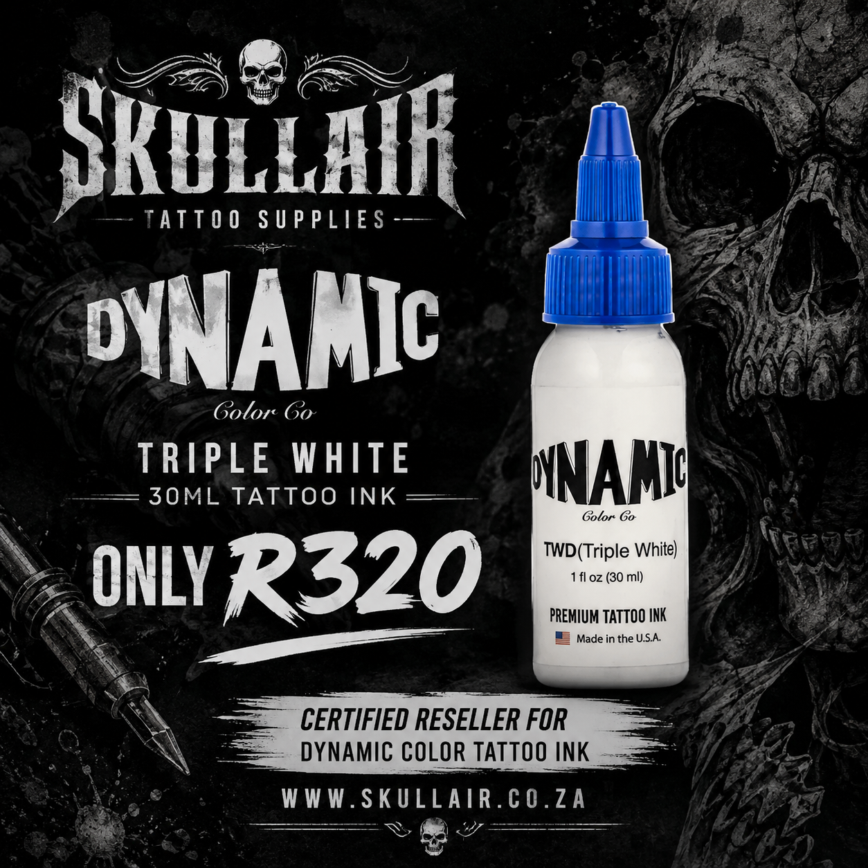 Triple White Dynamic (USA) Tattoo Ink 1 oz. Bottle 30ml