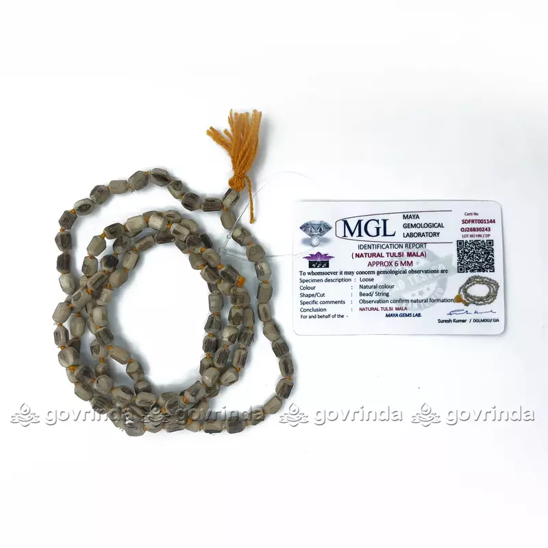 MGL Tulsi Mala (2mm, 108 Beads) for Wearing (Natural Tulsi Wood, Kanthi, Zero Size, Off White Color) - Pack of 1
